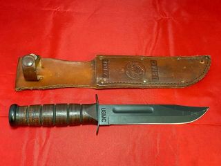 Vintage Usmc Ka - Bar Fighting Knife Olean Ny Kabar,  Sheath