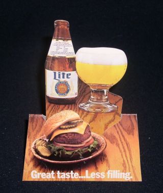 Lite Beer Miller Brewing Co. ,  " Great Taste.  Less Filling " Table Top Stand Up Ad