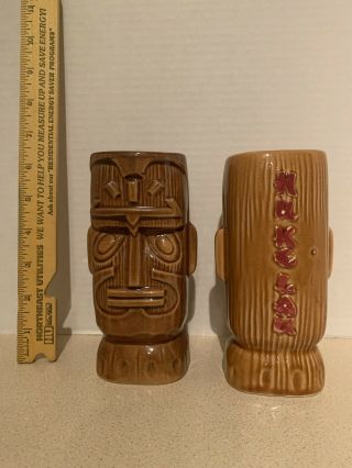 Vintage Pair (2) Huke Lau Chicopee,  Ma Ceramic Tiki Mugs Omc Japan