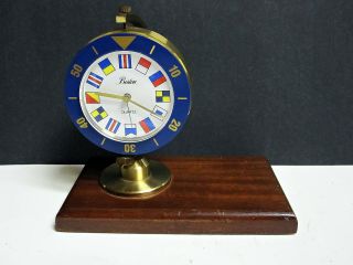 Vintage Boston Chelsea Brass Quartz Clock Nautical Flags Bezel Desktop Desk Ship