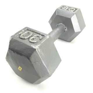 30 Lb Dumbbell Pound Cast Iron Hex Metal Fitness Gear Strength Vintage Weight 3