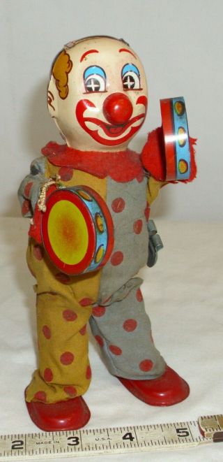 Circus Clown With Taborines Clock Work Tin Wind Up Toy Japan