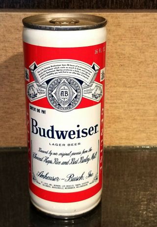 1973 Bottom Open 16 Ounce Oz Crimped Steel Budweiser Beer Can 9 City St Louis Mo