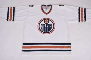 Vintage 90s Edmonton Oilers CCM Center Ice Maska White Blank Hockey Jersey XL 3