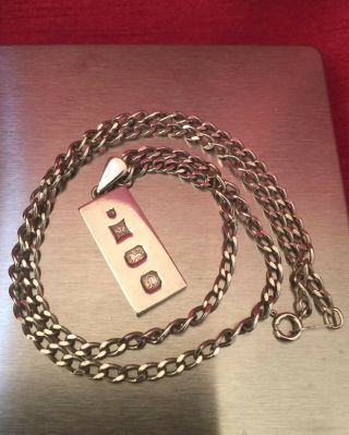 Vintage 1970’s Solid Sterling Silver Ingot W/ 20” Sterling Silver Chain Necklace