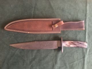 Vintage Large Damascus Blade Bowie/ Hunting Knife Marked Jacob Smith