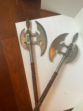 Two Double - Sided Medieval Battle Axe With Spear Head,  Metal With Wood Handle