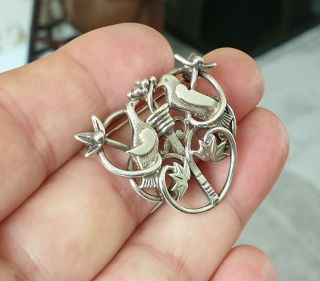 Vintage Signed Ola Gorie Jewellery Doves Tree Of Life Sterling Silver Brooch Pin
