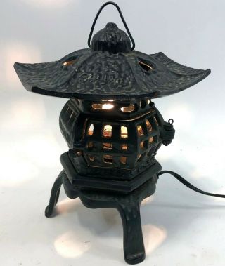 Vintage 9 " Heavy Cast Iron Japan Pagoda Styl Electric Lantern Lamp Light