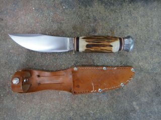 Vintage Solingen Germany 8 " Carbon Steel 3/16th Thick Woodcraft Stag Knife