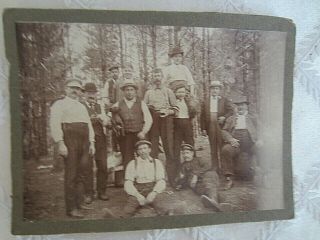 Cabinet Card Photograph - Group Of Men In Woods Celebrating - - Dog,  Drinks Pipe Etc