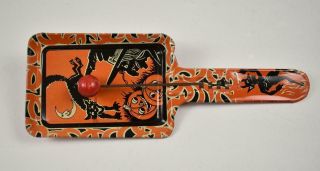 Vintage Tin Paddle Halloween Noisemaker Witch,  Pumpkin,  Cat Devil Kirchhof Usa