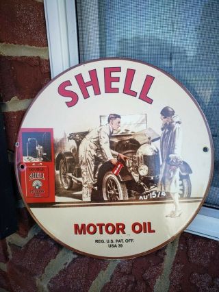 Vintage 1939 Shell Motor Oil Porcelain Gas Sign,  Dealer Advertising Sign