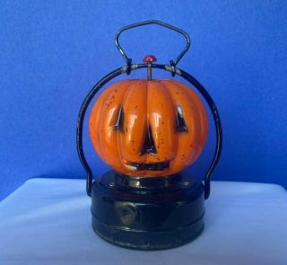 Vintage Halloween Jol Glass And Tin Lantern C.  1960s