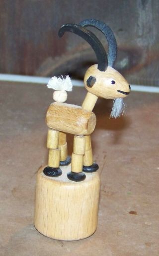 Vintage 4 " Goat Movable Collapsing Push Button Puppet Germany Wooden Toy Wakouwa