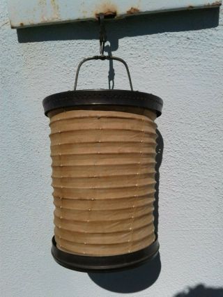 Antique Vintage Japanese Metal & Cloth Hanging Candle Lantern Chochin Lamp Htf