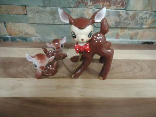 Vintage Set Of Three (3) Deers - Fawns - Chain - Laying Down - Japan - 1940 