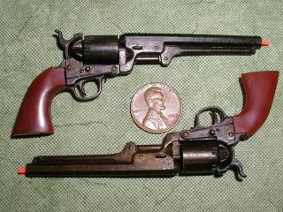 Pair Marx Mini Toy Cap Gun Revolver Long Barrel Vintage 3.  5 " Six Shooter