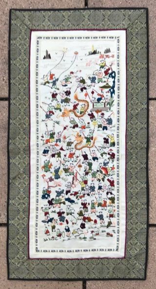 Adorable Silk Tapestry Wall Hanging “100 Happy Children Playing  Chinese