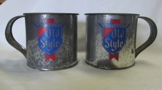 Vintage Set Of 2 Heilman’s Old Style Tin Beer Cups 4 1/2 " X 4 1/4 "