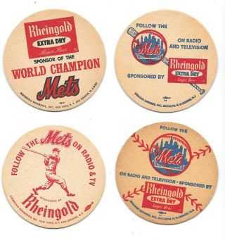 York Mets - Rheingold Beer Sponsored Coasters - 4 Different - 1970 
