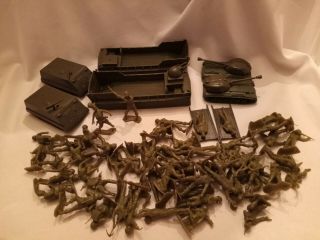 55 Vintage Marx Light Green Plastic Toy Army Men,  Vehicles,  Medics,  And Others