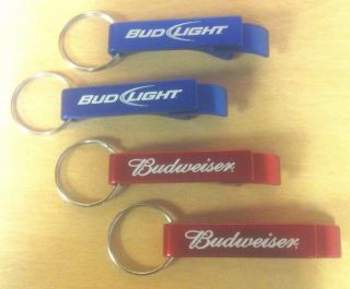 Budweiser & Bud Light Aluminum Bottle Opener Key Ring - 2 Each - Set Of 4 Fs
