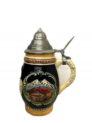 Old Vintage German Lidded Beer Mug 8 " Stein Beet Mug Tankard Ceramic - C730