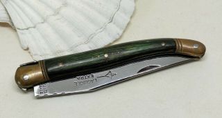 Vintage Laguiole David Extra French Folding Pocket Knife Green Wooden Handle