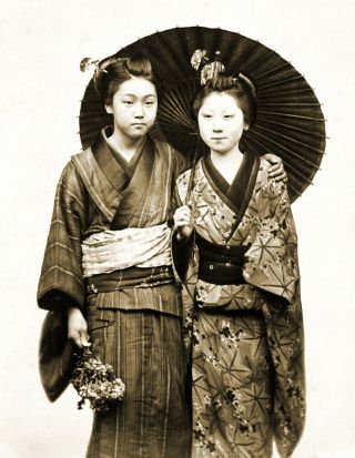 1880 Geisha Girls Old Photo 8.  5 " X 11 " Reprint