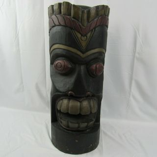 Tiki Face Vintage Hand Carved Wood Wooden Carving Totem Pole Statue Hawaii
