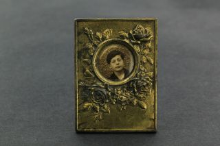 Vintage Tiny Doll Size French Signed Portrait Bronze Male Picture Mini Frame Old