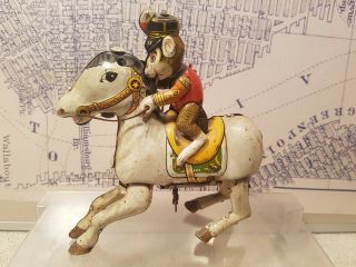 Tin Tuy Haji Tin Litho Wind - Up Horse W/monkey Rider - Work