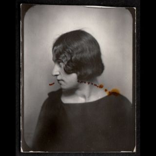 Sexy Sultry Finger Curl Hair Flapper Woman Stares Off 1920s Photobooth Photo