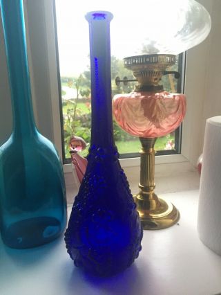 Cobalt Blue Fruit Vintage Mcm Italian Empoli Genie Bottle Decanter Glass