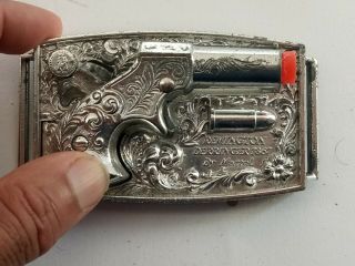 Vtg Remington Toy Derringer Pistol On Belt Buckle◾spring Loaded Pop - Out