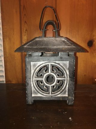 Vintage Cast Iron Pagoda Oriental Hanging Garden Lantern Candle Holder