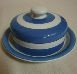 Vintage Cornishware T.  G.  Green Blue & White Butter Dish - Green Shield Basemark