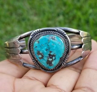 Vintage navajo native American sterling silver 925 huge turquoise cuff bracelet 2