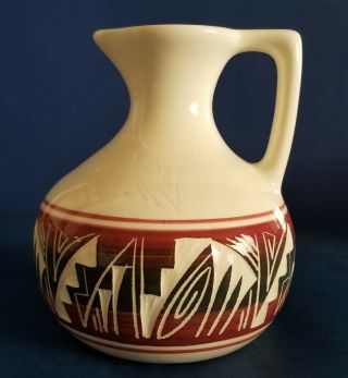Vtg Signed Begay Navajo Indian Red Black White Pitcher Pottery