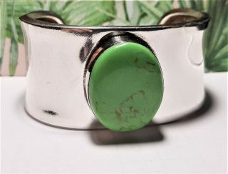 Vintage Sterling Silver 925 Green Gaspeite Wide Cuff Bracelet Heavy 48g Br155