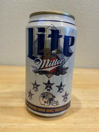 Dallas Cowboys 5 - Time Bowl Champs Miller Lite Beer Can 1996 - Bottom Open
