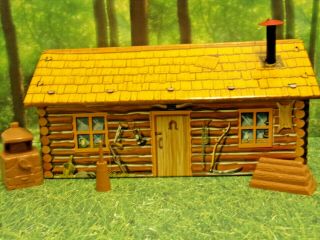 Vintage Marx Tin Litho Log Cabin W Stove Pipe Fr Ft Apache Playset Toy Soldier