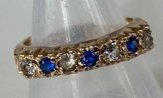 Vintage 9ct Gold Ring With Bright Blue And White Stones