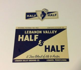 Lebanon Valley Half & Half Neck & Beer Label Irtp Lebanon Valley Brewing Co.