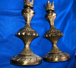 Vtg Pair Ornate Cast Brass Candlesticks Candle Holders Hollywood Regency 13 1/2”