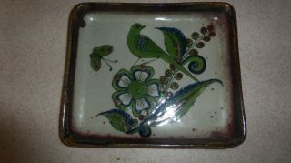 Vintage Ken Edwards 7.  5x6.  5 " Rectangle Plate Tonala Bird Folk Art Pottery