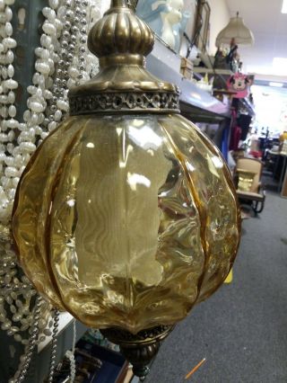 Vintage Amber Glass Vintage Mcm Hanging Swag Lamp Light W/ Diffuser 13 " Wide
