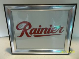 Rainier Beer Logo Sign Picture 11 1/4 " X 9 1/2 " Silver Trim Frame