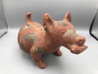 Vtg Lg.  Terra - Cotta Pottery Folk Art Sculpture Dog W/ Corn Mexico